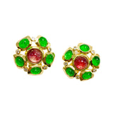 Red and green two-color glass splicing flower ear clip JA002
