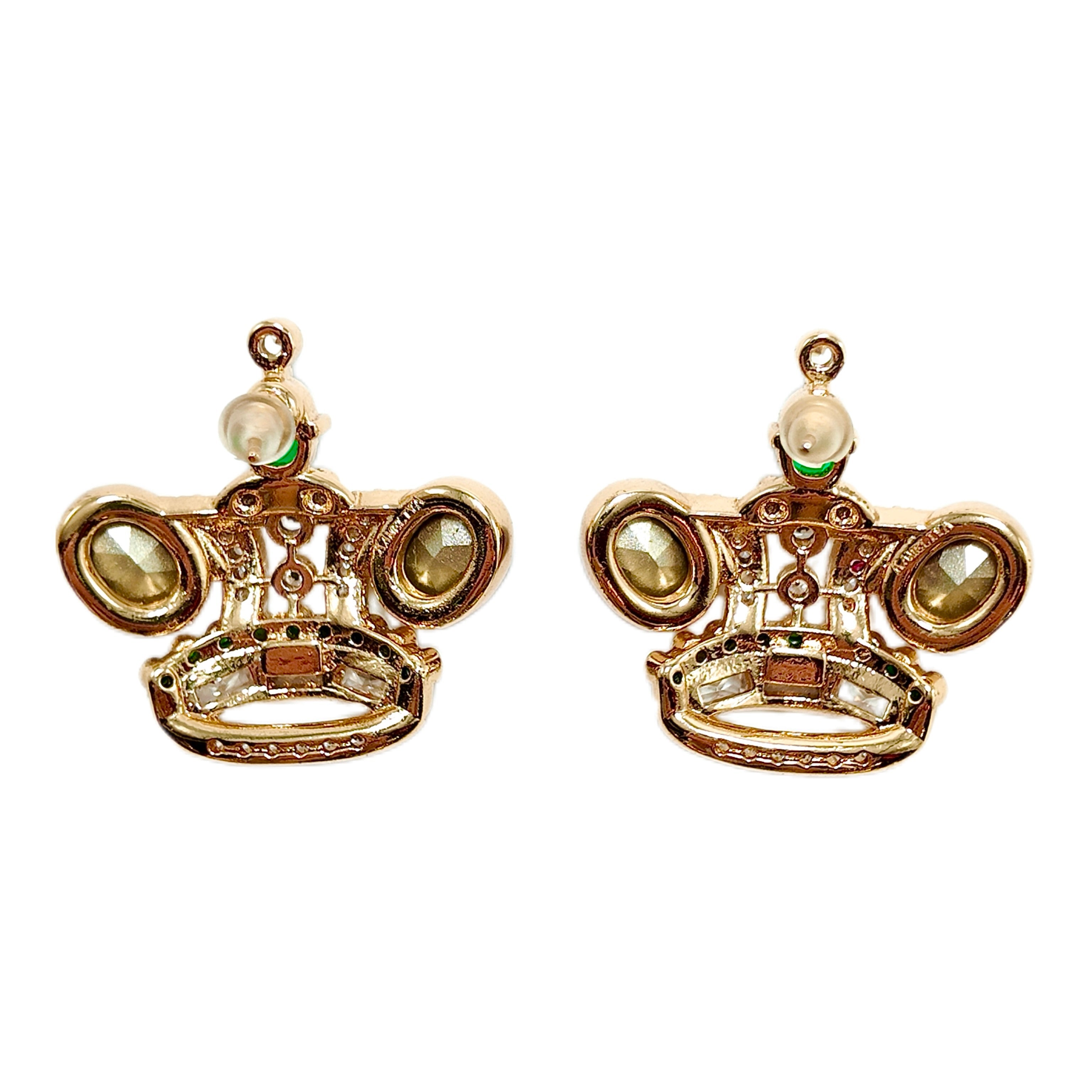 Vintage Crown Earnail Earclip in Two Styles Red and Green Glass Splicing JA005 JA007