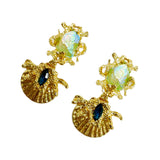 Mermaid Hime Shell Green Chapalli Glass Earrings Earclip JA019
