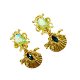Mermaid Hime Shell Green Chapalli Glass Earrings Earclip JA019