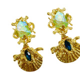 Mermaid Hime Shell Green Chapalli Glass Earrings Earclip JA019