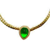 Vintage snake bone necklace with green cloud patterned glass extension chain design JA031