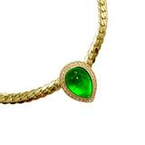 Vintage snake bone necklace with green cloud patterned glass extension chain design JA031