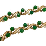 Vintage Green Ribbon Glass Earnail Necklace Set JA041