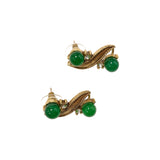 Vintage Green Ribbon Glass Earnail Necklace Set JA041