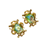 Green Aurora Glass Earclip JA024