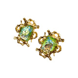 Green Aurora Glass Earclip JA024