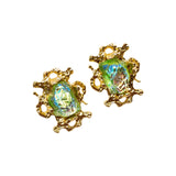 Green Aurora Glass Earclip JA024
