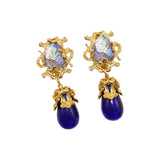 Blue Chapalli Glass Water Drop Shoulder Sweep Eardrops Ear Clip JA016