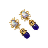 Blue Chapalli Glass Water Drop Shoulder Sweep Eardrops Ear Clip JA016