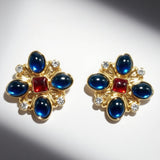 Vintage cross ear clip KAMELIYA marking blue red glazed JA010