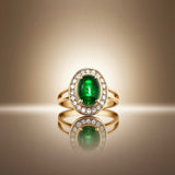 "Emerald Wreathed in Gold" green glazed diamond inlaid open-ended ring JA013