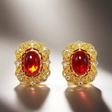 “Liu Fang Hong Zhang”Vintage WEST Label Earclip Red Glass JA004