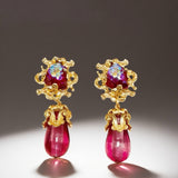 Red Chapalli Glass Water Drop Shoulder Sweep Eardrops Ear Clip JA015