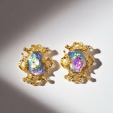 "Lava Blue Glass Glow"Gavilane the King of Retro Chaparelli Blue Aurora Glass Earclip JA025