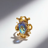 Blue Glass Ring with Adjustable Ring Opening JA022
