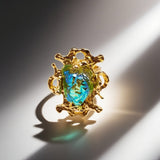 Green Glass Ring with Adjustable Ring Opening JA021