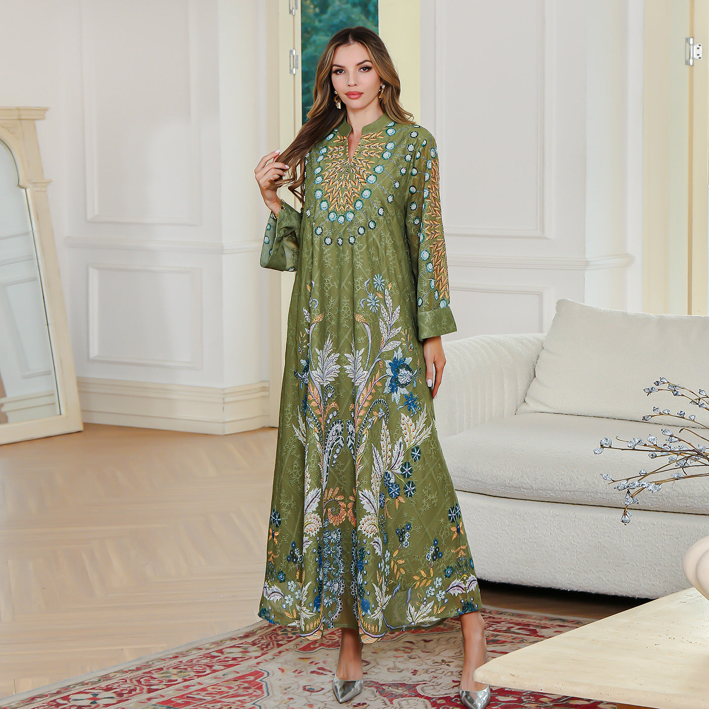 OrientC Embroidered Diamond Robe Abaya SMT235