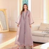 OrientC Two Piece Dress Embroidered Mesh Abaya SMT146