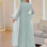 OrientC Two Piece Dress Embroidered Mesh Abaya SMT146