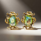 Green Aurora Glass Earclip JA024