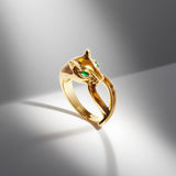 Leopard Open Ring Green Glass Eyes Enamel Court JA014