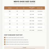 OrientC men's shoe size chart: US 6.5–10, EU 38–44, foot length guide